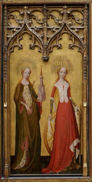 Saints Barbara (l) and Catherine (r) detail of a polyptych by the Sain Gereon Master 