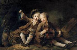 The Duc de Bouillon as a child, playing a hurdy-gurdy, with his brother, by François-Hubert Drouais, 1756