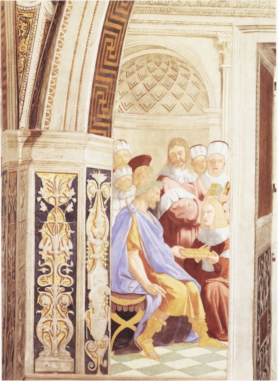 Tribonian presents the Pandects to the Emperor Justinian, attributed to Lorenzo Lotto