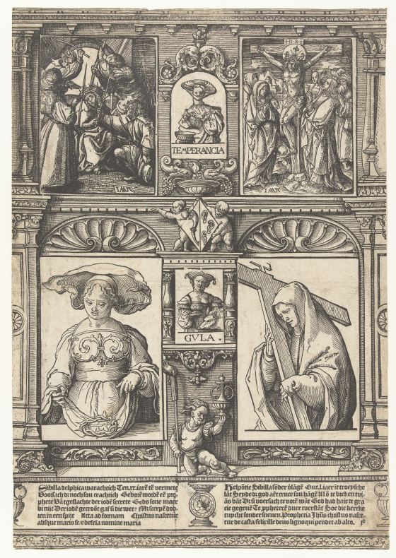 Sheet 6 from Scenes from the Life of Christ, Sybils, Virtues and Vices, by Jacob Cornelisz and Lucas van Leyden, 1521-23, 37.5x26cm, Rijksmuseum