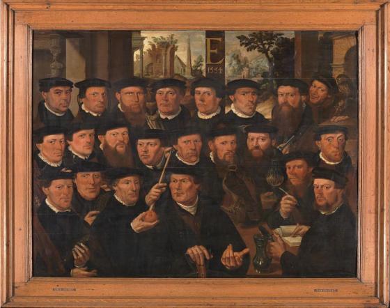 Civic Guards of Division E of the Crossbow (Voetboog) Guild, 1554, attr. to the Master of the Antwerp Family Portrait, oil on panel, 163.5x206.5 cm, Amsterdam Museum 