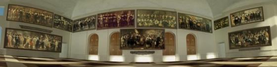 Panorama overview of the east wall of the Great War Council Chamber in the Royal Palace Amsterdam. Photo: Stichting Koninklijk Paleis Amsterdam