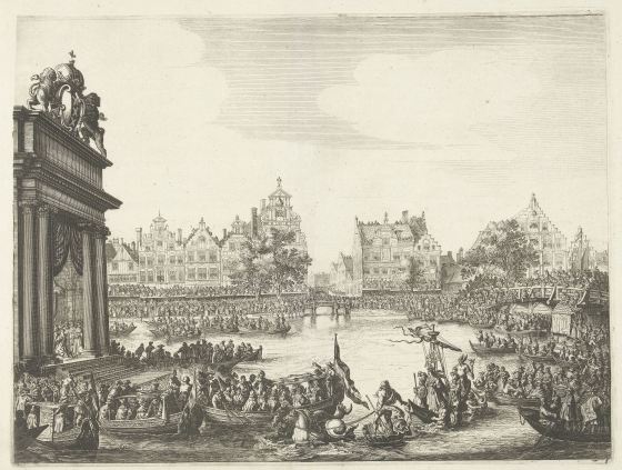 The artificial island with theatre on the Amstel River, engraved by Salomon Savery after a drawing by Simon de Vlieger, 1638, Rijksmuseum